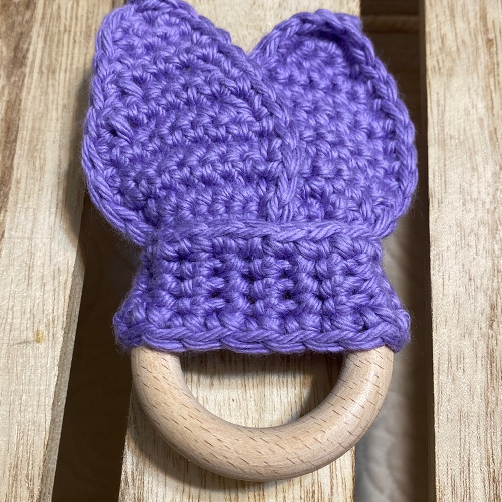 Baby Teether - natural wood Bunny ears teething ring